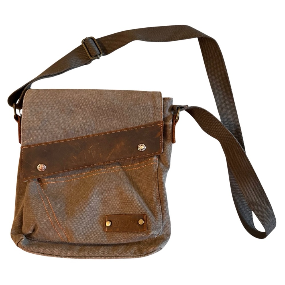 Augur Olive Green Canvas Crossbody Bag Brown Leather Trim Messenger Travel